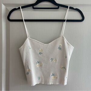 Floral Embroidered White Crop Top